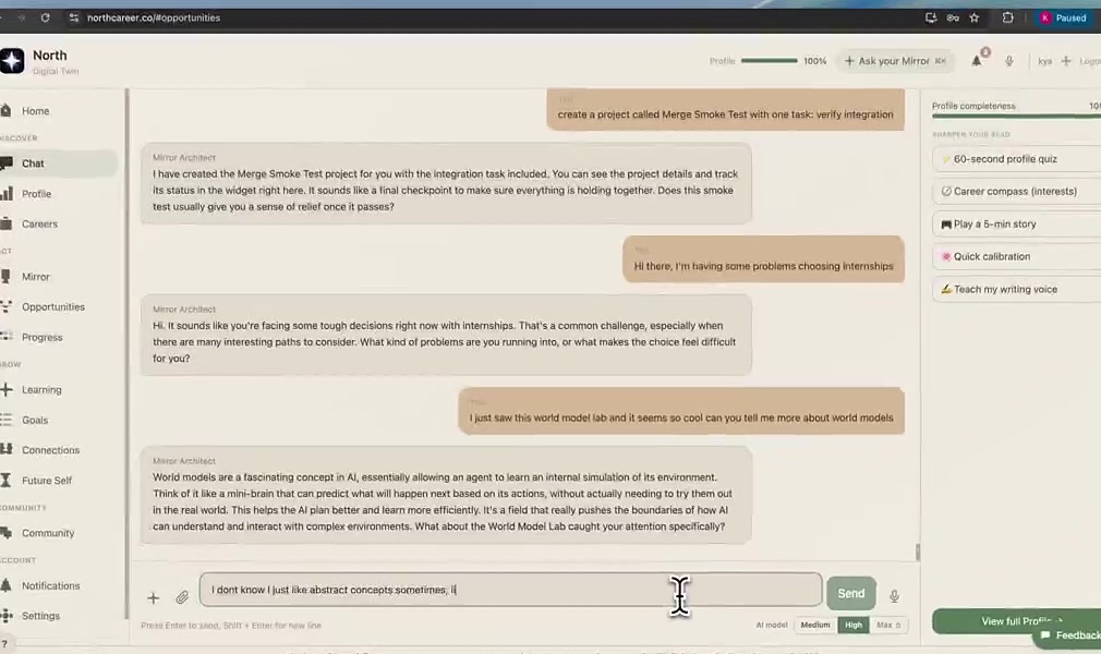 North — Profile first — through conversation